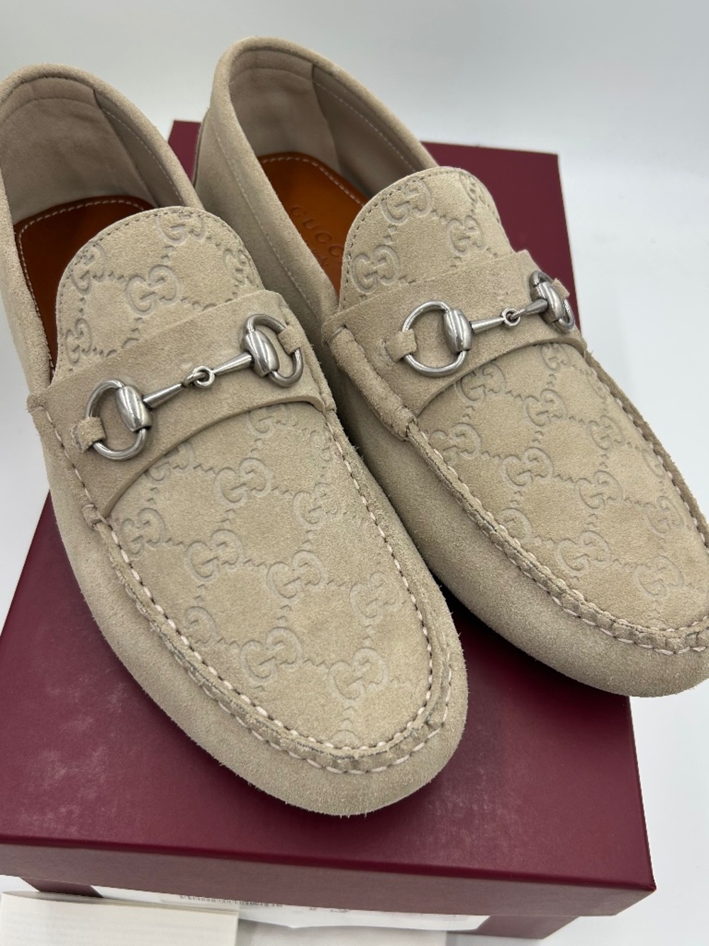 Gucci Men’s GG Embossed Suede Driver Loafers Size 10/fits 10.5 US. Made in Italy